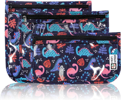 TSA Approved Toiletry Bag, Set of 3 Clear Travel Toiletry Bag Quart Size Zipper Travel Pouch, Waterproof Makeup Cosmetic Bag for Women Men Kids Toiletries Carry on, Flowers