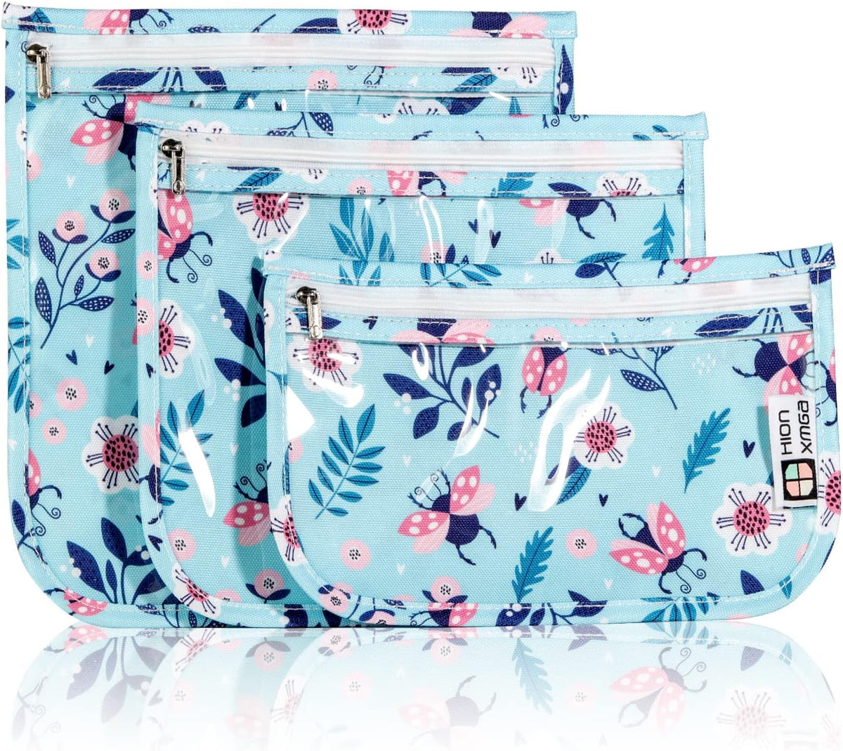 TSA Approved Toiletry Bag, Set of 3 Clear Travel Toiletry Bag Quart Size Zipper Travel Pouch, Waterproof Makeup Cosmetic Bag for Women Men Kids Toiletries Carry on, Flowers