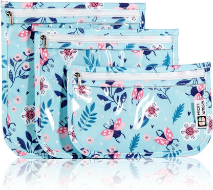 TSA Approved Toiletry Bag, Set of 3 Clear Travel Toiletry Bag Quart Size Zipper Travel Pouch, Waterproof Makeup Cosmetic Bag for Women Men Kids Toiletries Carry on, Flowers