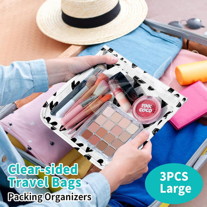 TSA Approved Toiletry Bag, Set of 3 Clear Travel Toiletry Bag Quart Size Zipper Travel Pouch, Waterproof Makeup Cosmetic Bag for Women Men Kids Toiletries Carry on, Flowers