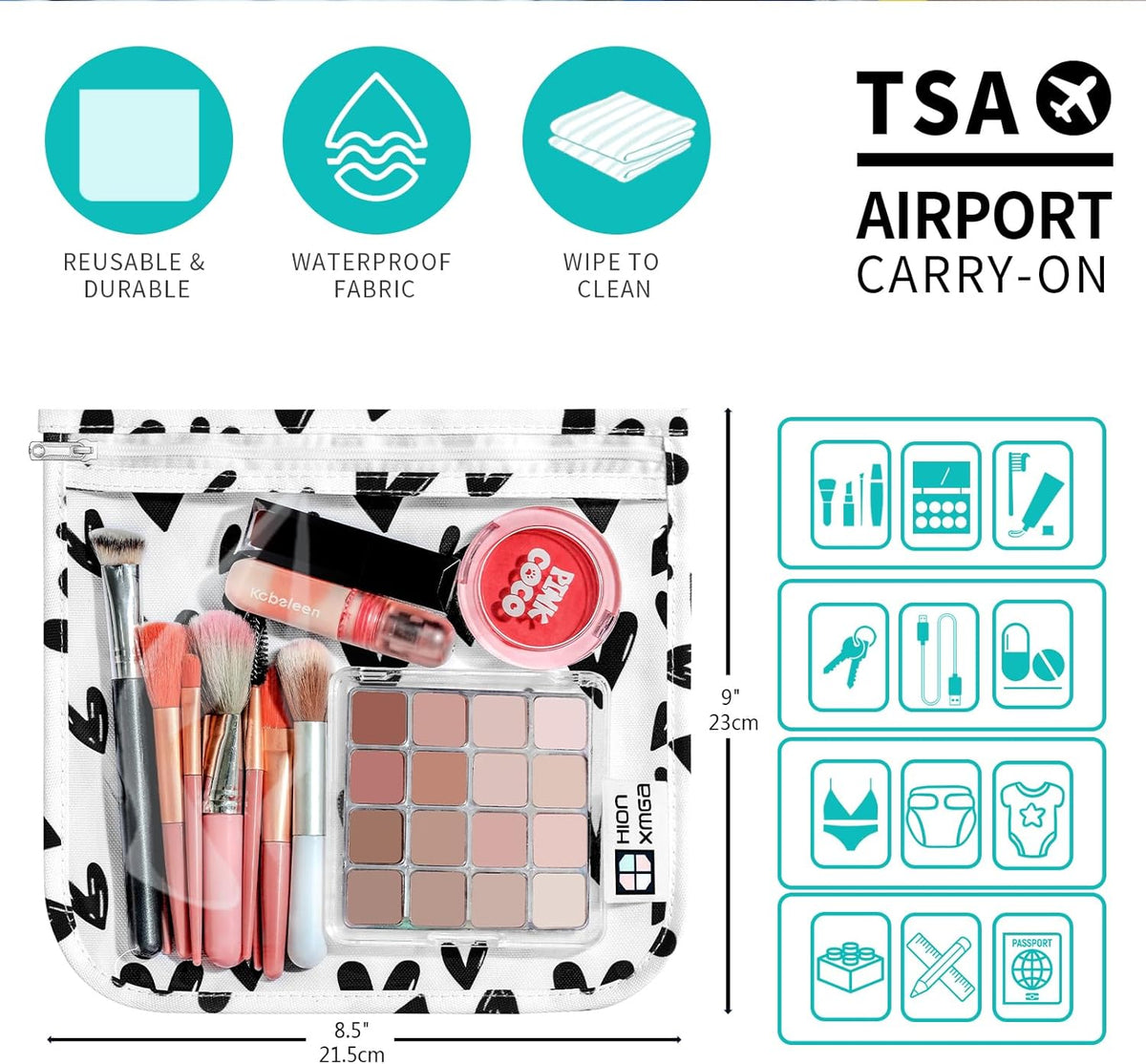 TSA Approved Toiletry Bag, Set of 3 Clear Travel Toiletry Bag Quart Size Zipper Travel Pouch, Waterproof Makeup Cosmetic Bag for Women Men Kids Toiletries Carry on, Flowers