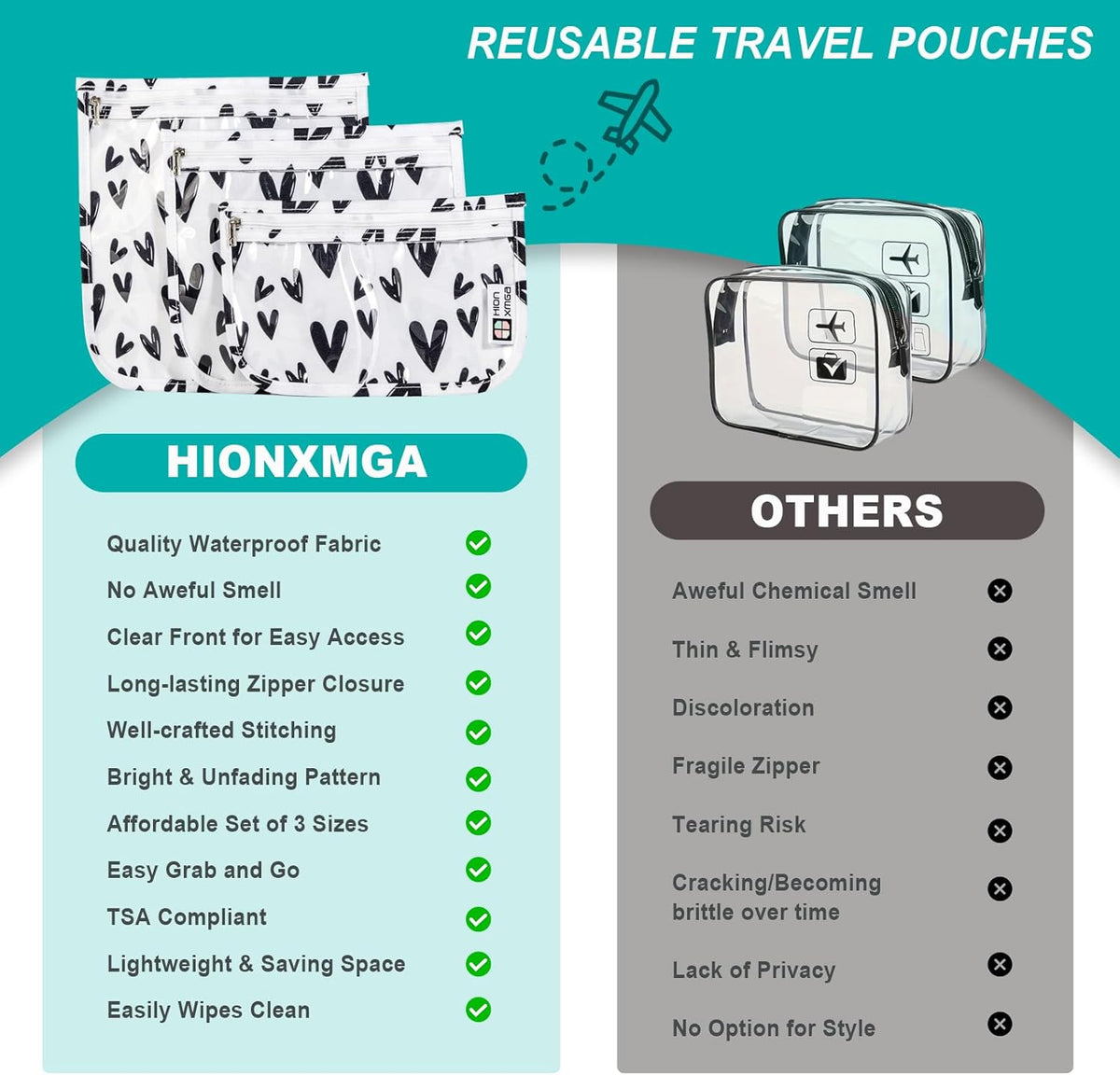 TSA Approved Toiletry Bag, Set of 3 Clear Travel Toiletry Bag Quart Size Zipper Travel Pouch, Waterproof Makeup Cosmetic Bag for Women Men Kids Toiletries Carry on, Flowers