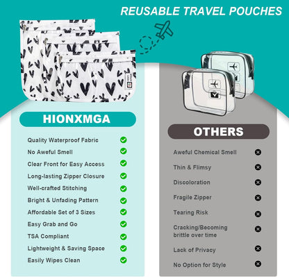 TSA Approved Toiletry Bag, Set of 3 Clear Travel Toiletry Bag Quart Size Zipper Travel Pouch, Waterproof Makeup Cosmetic Bag for Women Men Kids Toiletries Carry on, Flowers