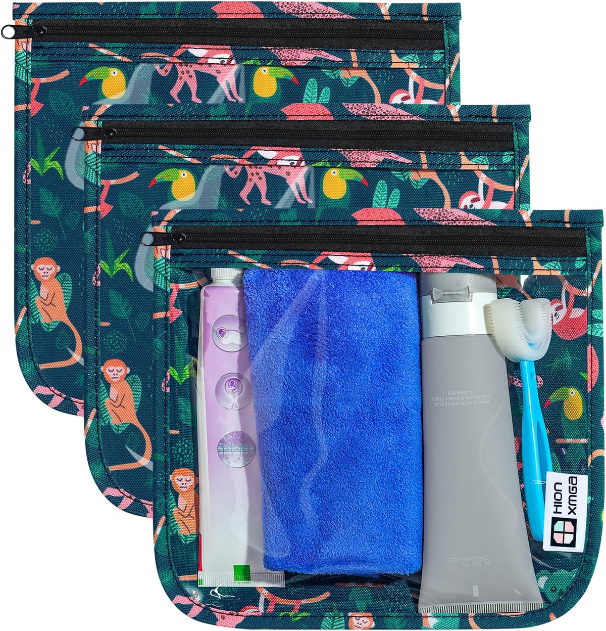 TSA Approved Toiletry Bag, Set of 3 Clear Travel Toiletry Bag Quart Size Zipper Travel Pouch, Waterproof Makeup Cosmetic Bag for Women Men Kids Toiletries Carry on, Flowers