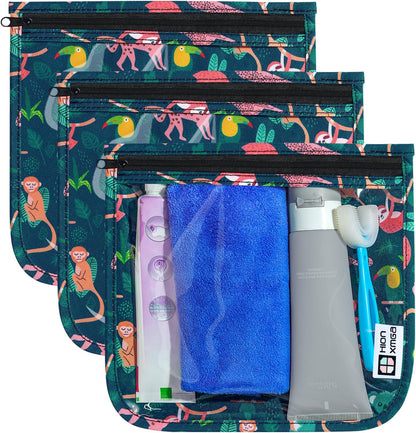TSA Approved Toiletry Bag, Set of 3 Clear Travel Toiletry Bag Quart Size Zipper Travel Pouch, Waterproof Makeup Cosmetic Bag for Women Men Kids Toiletries Carry on, Flowers