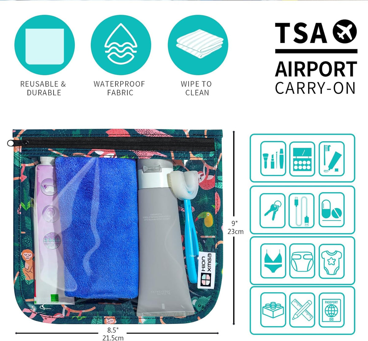 TSA Approved Toiletry Bag, Set of 3 Clear Travel Toiletry Bag Quart Size Zipper Travel Pouch, Waterproof Makeup Cosmetic Bag for Women Men Kids Toiletries Carry on, Flowers