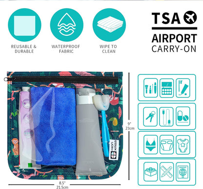 TSA Approved Toiletry Bag, Set of 3 Clear Travel Toiletry Bag Quart Size Zipper Travel Pouch, Waterproof Makeup Cosmetic Bag for Women Men Kids Toiletries Carry on, Flowers