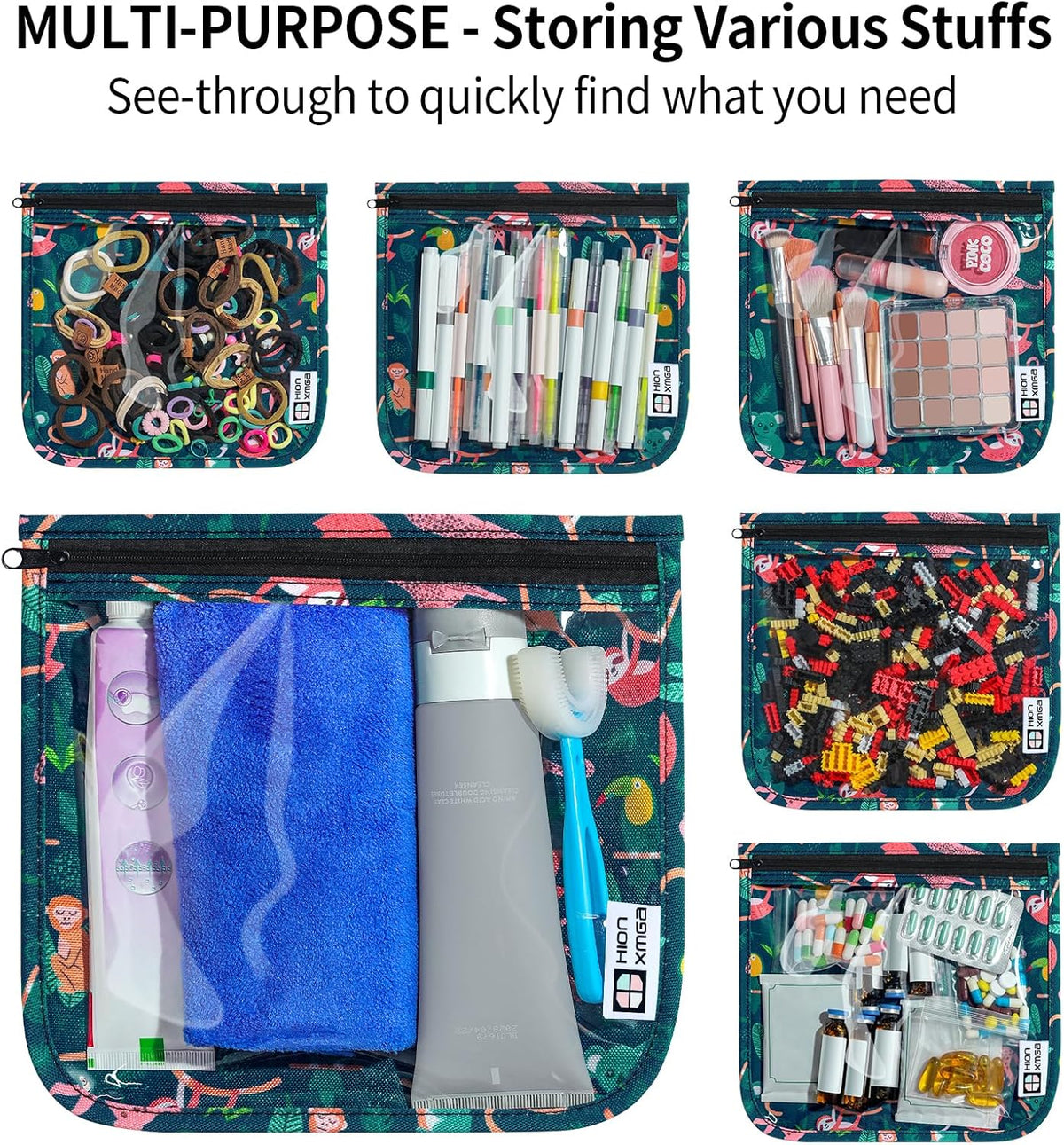 TSA Approved Toiletry Bag, Set of 3 Clear Travel Toiletry Bag Quart Size Zipper Travel Pouch, Waterproof Makeup Cosmetic Bag for Women Men Kids Toiletries Carry on, Flowers
