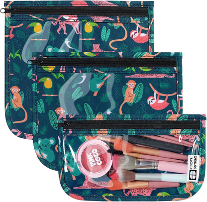 TSA Approved Toiletry Bag, Set of 3 Clear Travel Toiletry Bag Quart Size Zipper Travel Pouch, Waterproof Makeup Cosmetic Bag for Women Men Kids Toiletries Carry on, Flowers