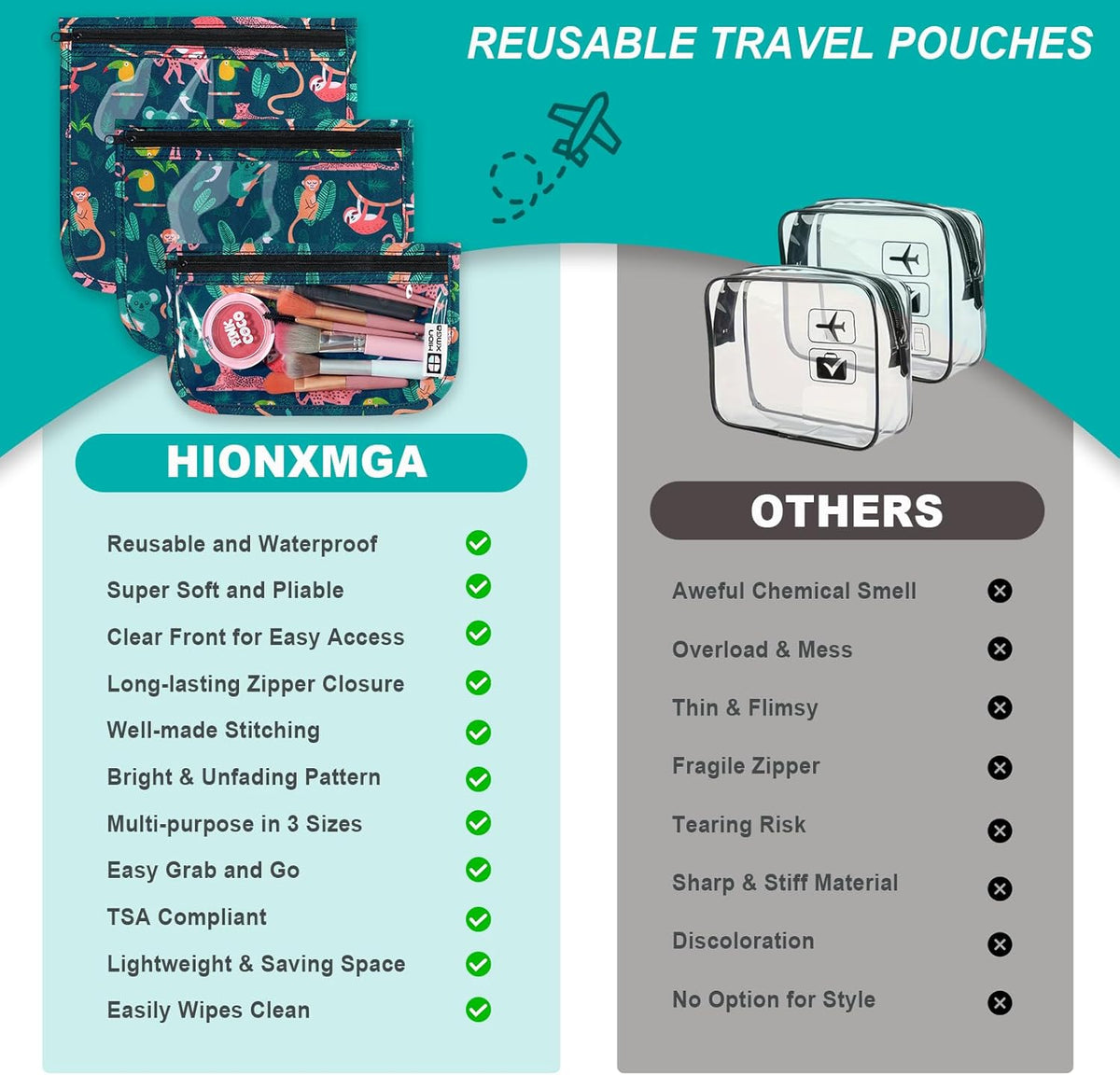 TSA Approved Toiletry Bag, Set of 3 Clear Travel Toiletry Bag Quart Size Zipper Travel Pouch, Waterproof Makeup Cosmetic Bag for Women Men Kids Toiletries Carry on, Flowers