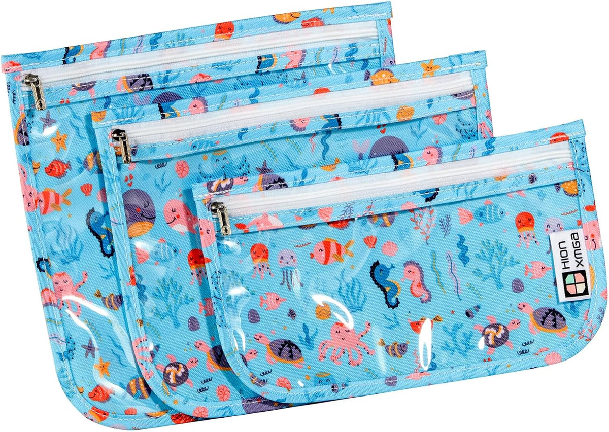 TSA Approved Toiletry Bag, Set of 3 Clear Travel Toiletry Bag Quart Size Zipper Travel Pouch, Waterproof Makeup Cosmetic Bag for Women Men Kids Toiletries Carry on, Flowers