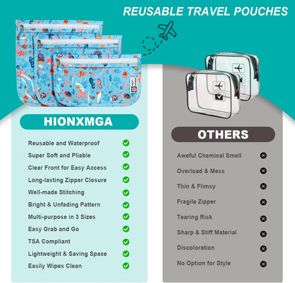 TSA Approved Toiletry Bag, Set of 3 Clear Travel Toiletry Bag Quart Size Zipper Travel Pouch, Waterproof Makeup Cosmetic Bag for Women Men Kids Toiletries Carry on, Flowers