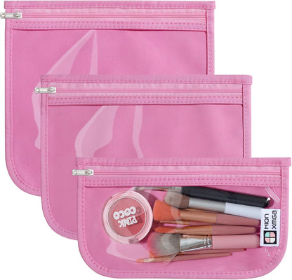 TSA Approved Toiletry Bag, Set of 3 Clear Travel Toiletry Bag Quart Size Zipper Travel Pouch, Waterproof Makeup Cosmetic Bag for Women Men Kids Toiletries Carry on, Flowers