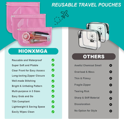 TSA Approved Toiletry Bag, Set of 3 Clear Travel Toiletry Bag Quart Size Zipper Travel Pouch, Waterproof Makeup Cosmetic Bag for Women Men Kids Toiletries Carry on, Flowers