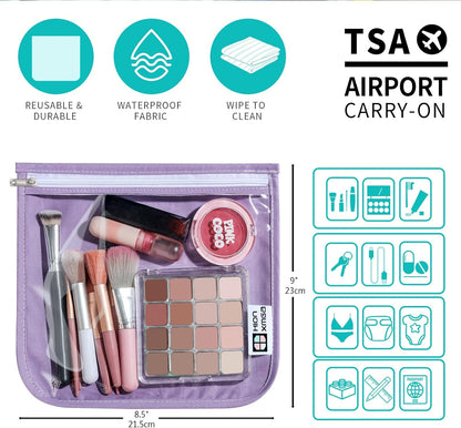 TSA Approved Toiletry Bag, Set of 3 Clear Travel Toiletry Bag Quart Size Zipper Travel Pouch, Waterproof Makeup Cosmetic Bag for Women Men Kids Toiletries Carry on, Flowers