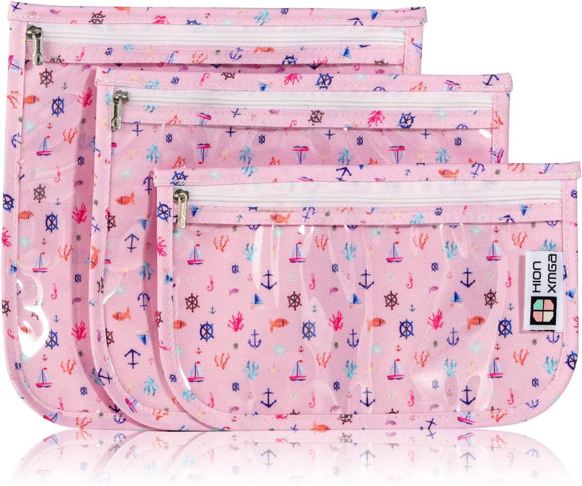 TSA Approved Toiletry Bag, Set of 3 Clear Travel Toiletry Bag Quart Size Zipper Travel Pouch, Waterproof Makeup Cosmetic Bag for Women Men Kids Toiletries Carry on, Flowers