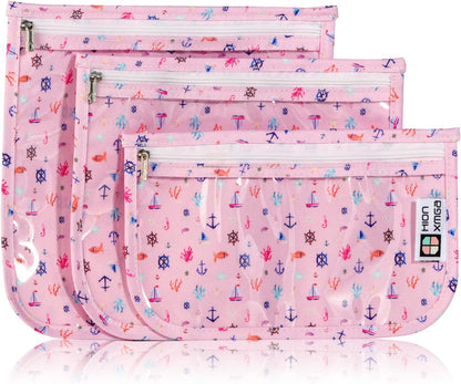 TSA Approved Toiletry Bag, Set of 3 Clear Travel Toiletry Bag Quart Size Zipper Travel Pouch, Waterproof Makeup Cosmetic Bag for Women Men Kids Toiletries Carry on, Flowers