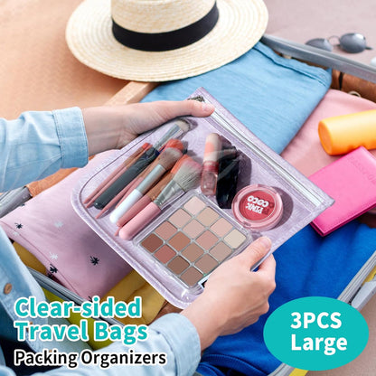 TSA Approved Toiletry Bag, Set of 3 Clear Travel Toiletry Bag Quart Size Zipper Travel Pouch, Waterproof Makeup Cosmetic Bag for Women Men Kids Toiletries Carry on, Flowers
