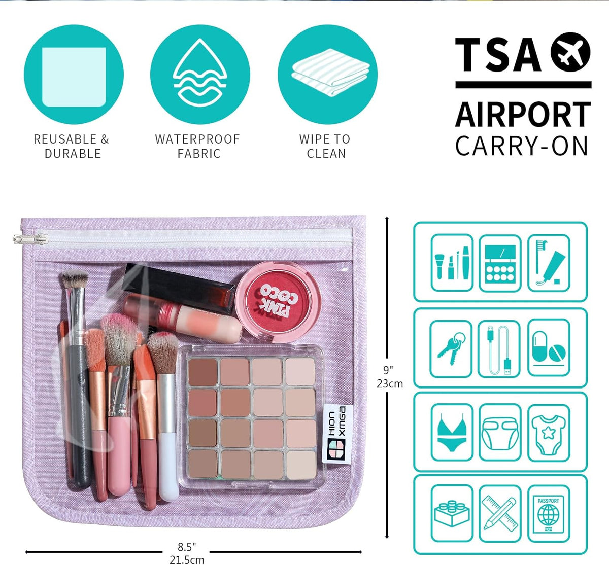 TSA Approved Toiletry Bag, Set of 3 Clear Travel Toiletry Bag Quart Size Zipper Travel Pouch, Waterproof Makeup Cosmetic Bag for Women Men Kids Toiletries Carry on, Flowers
