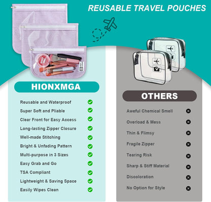 TSA Approved Toiletry Bag, Set of 3 Clear Travel Toiletry Bag Quart Size Zipper Travel Pouch, Waterproof Makeup Cosmetic Bag for Women Men Kids Toiletries Carry on, Flowers