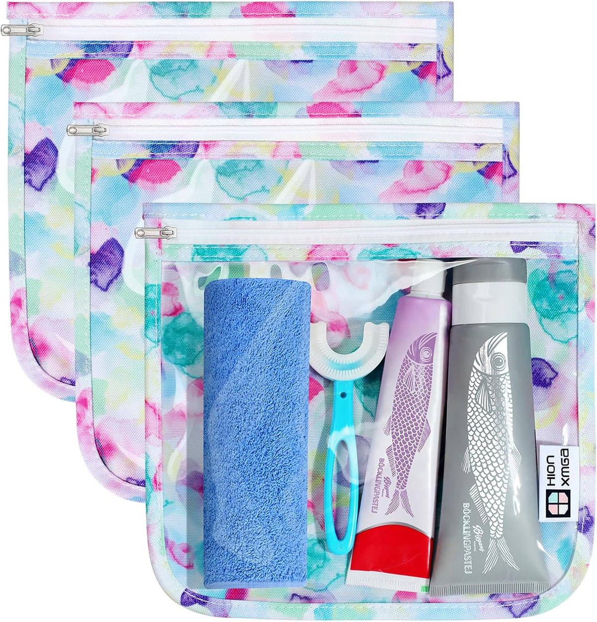 TSA Approved Toiletry Bag, Set of 3 Clear Travel Toiletry Bag Quart Size Zipper Travel Pouch, Waterproof Makeup Cosmetic Bag for Women Men Kids Toiletries Carry on, Flowers