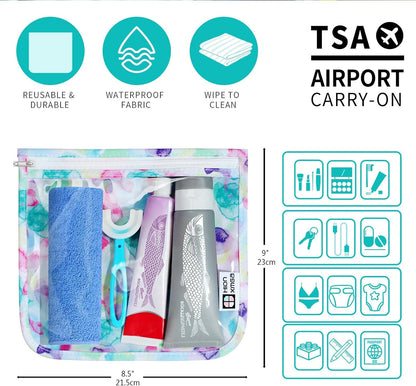 TSA Approved Toiletry Bag, Set of 3 Clear Travel Toiletry Bag Quart Size Zipper Travel Pouch, Waterproof Makeup Cosmetic Bag for Women Men Kids Toiletries Carry on, Flowers