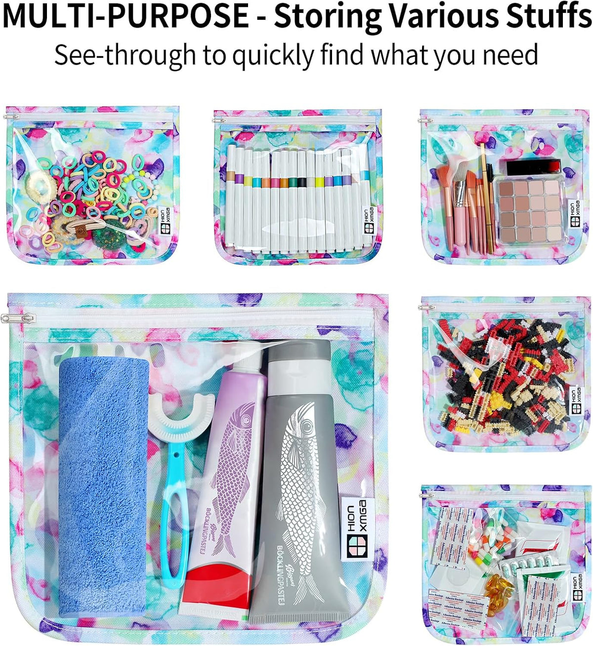 TSA Approved Toiletry Bag, Set of 3 Clear Travel Toiletry Bag Quart Size Zipper Travel Pouch, Waterproof Makeup Cosmetic Bag for Women Men Kids Toiletries Carry on, Flowers