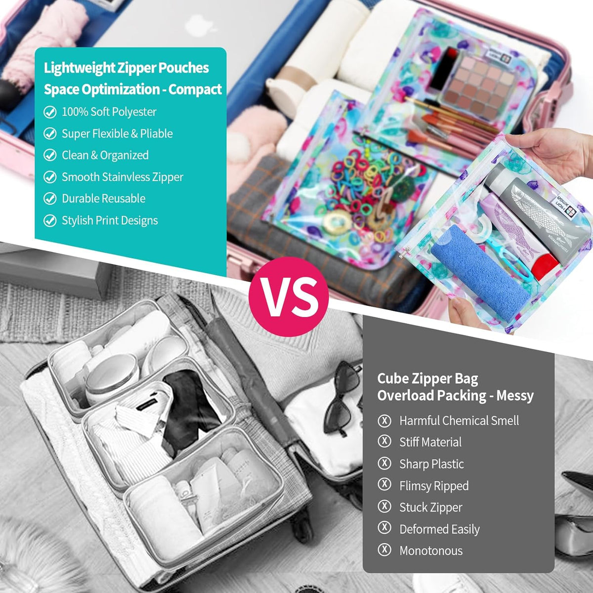 TSA Approved Toiletry Bag, Set of 3 Clear Travel Toiletry Bag Quart Size Zipper Travel Pouch, Waterproof Makeup Cosmetic Bag for Women Men Kids Toiletries Carry on, Flowers