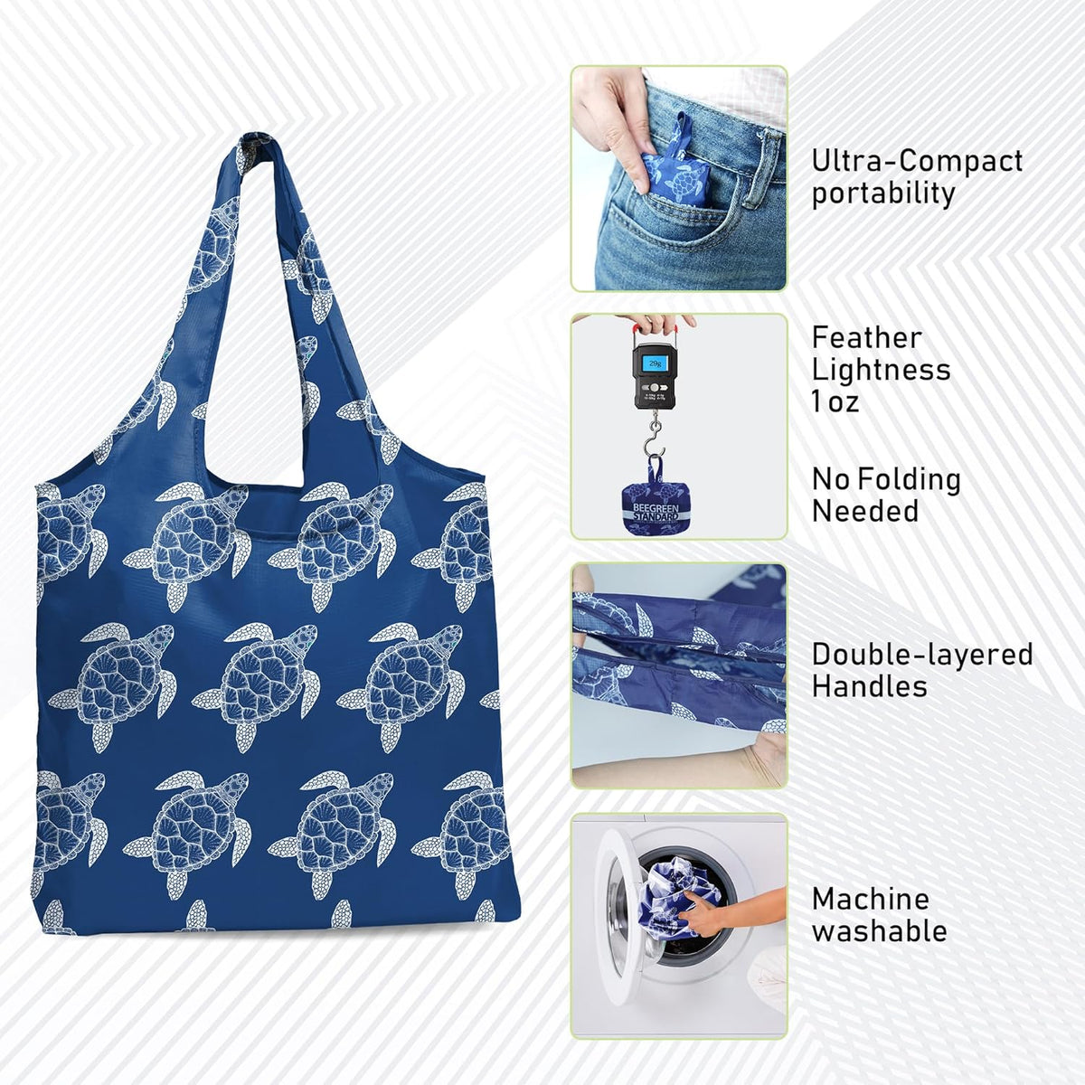 Reusable Grocery Shopping Bag -Travel Tote Bag - Foldable Compact Sturdy Bags