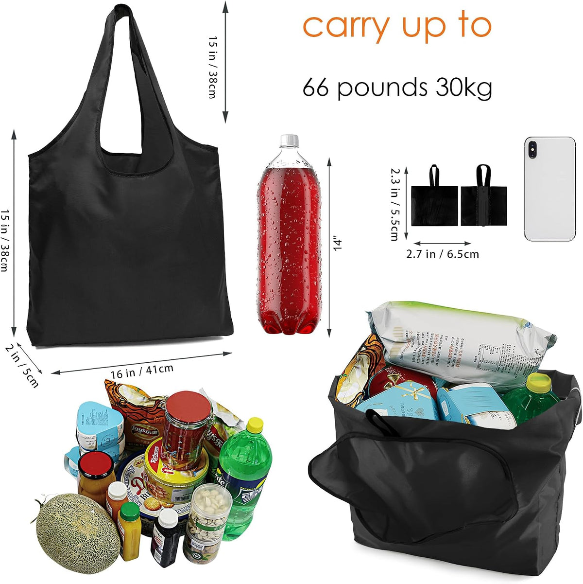 Reusable Grocery Shopping Bag -Travel Tote Bag - Foldable Compact Sturdy Bags