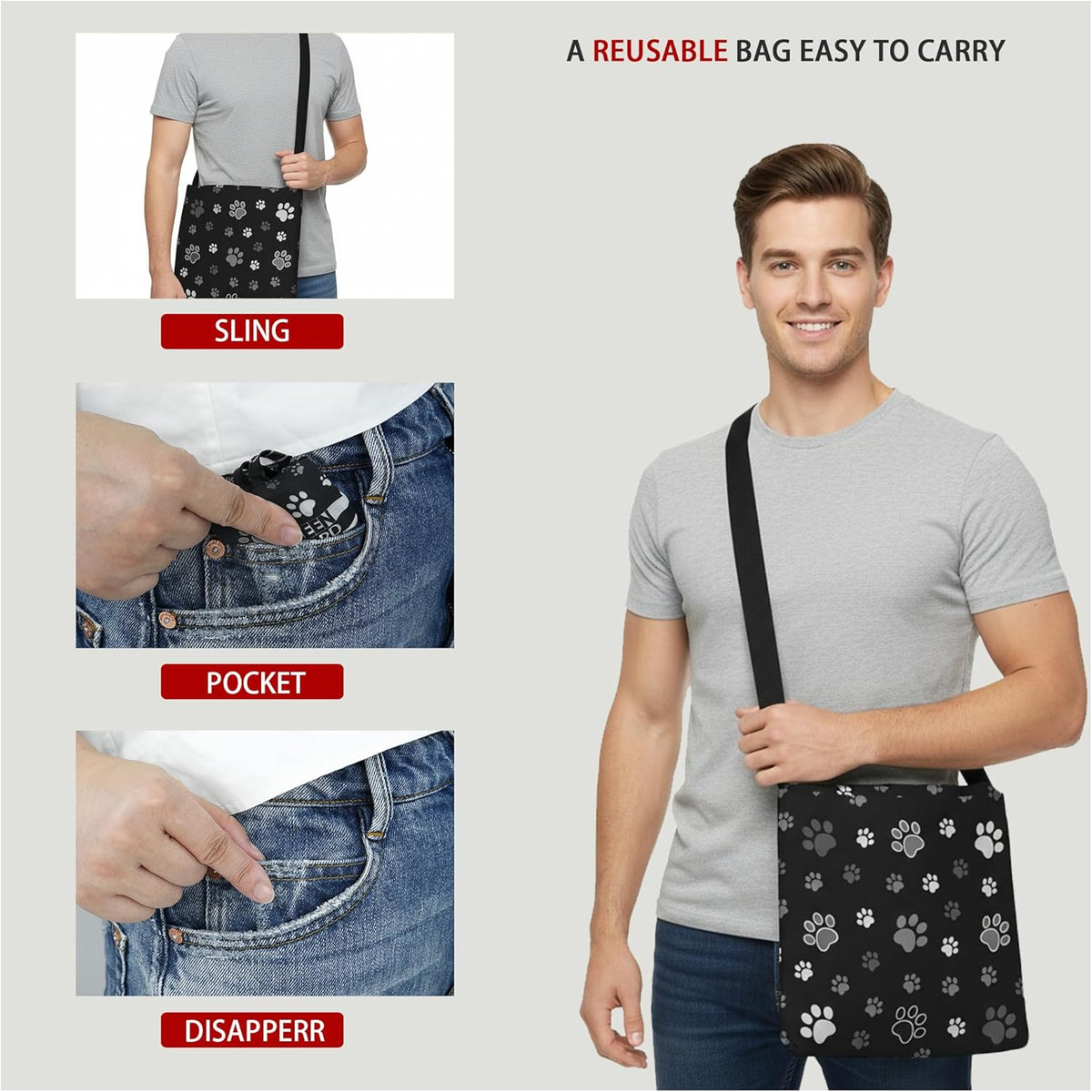 Reusable Grocery Shopping Bag -Travel Tote Bag - Foldable Compact Sturdy Bags