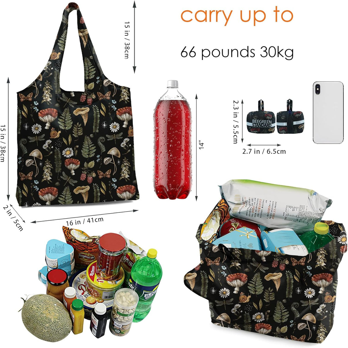 Reusable Grocery Shopping Bag -Travel Tote Bag - Foldable Compact Sturdy Bags
