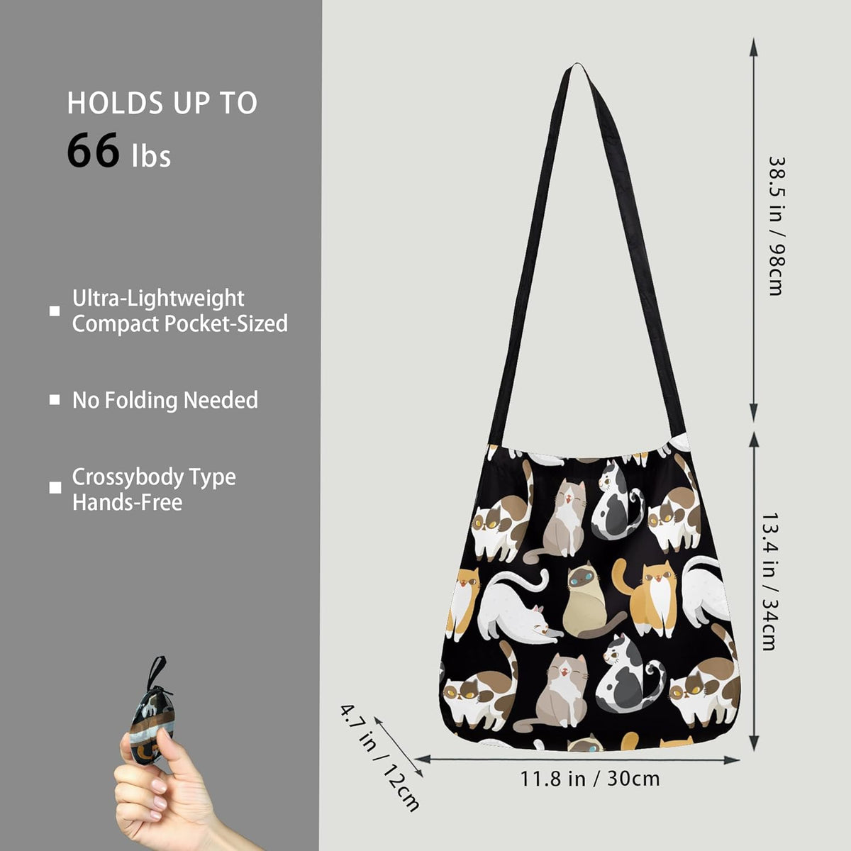 Reusable Grocery Shopping Bag -Travel Tote Bag - Foldable Compact Sturdy Bags