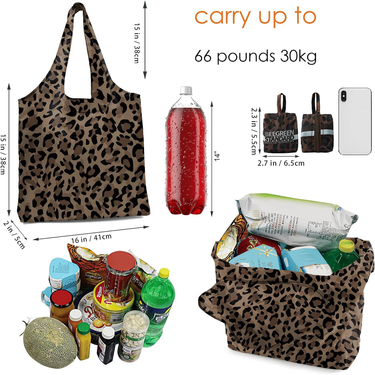 Reusable Grocery Shopping Bag -Travel Tote Bag - Foldable Compact Sturdy Bags