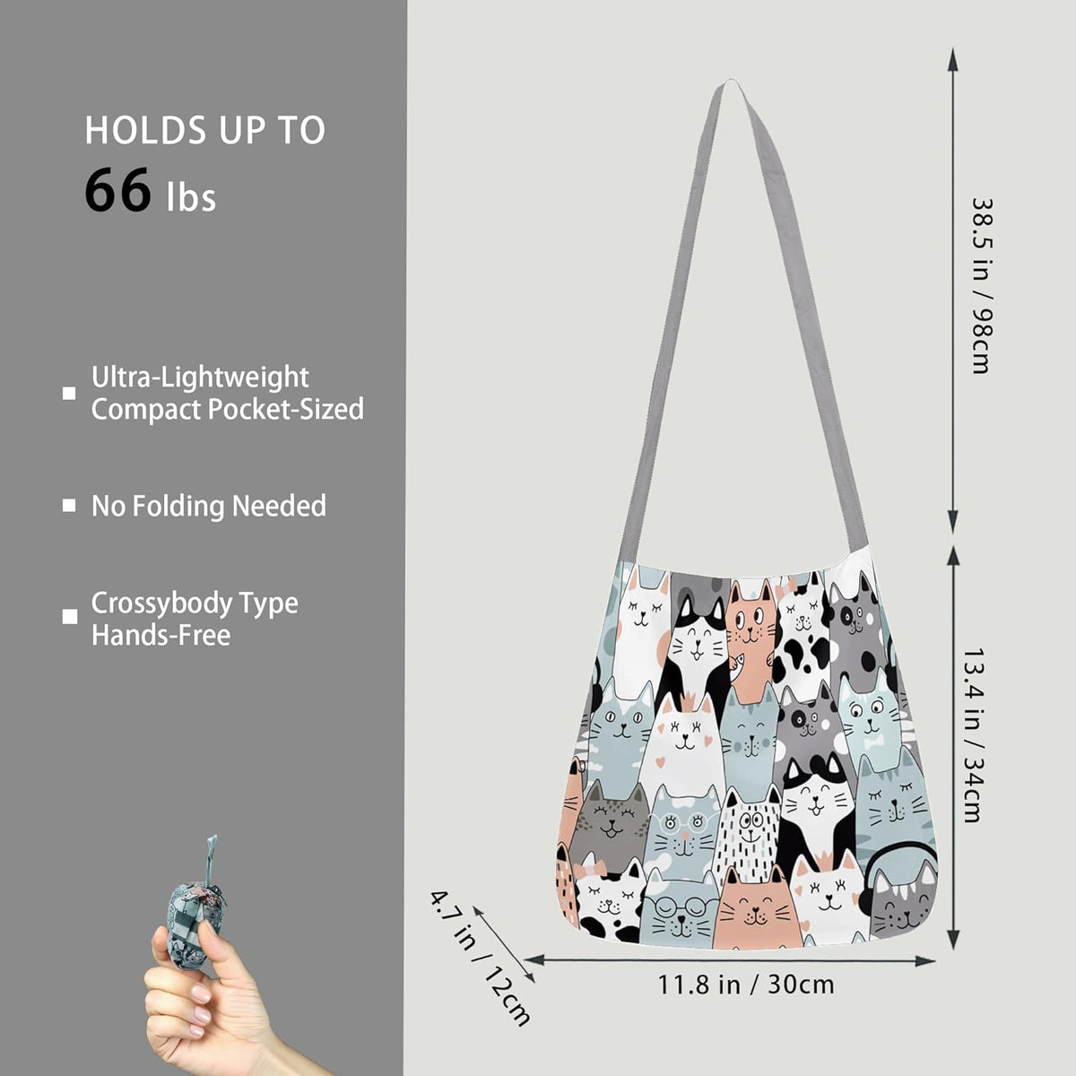 Reusable Grocery Shopping Bag -Travel Tote Bag - Foldable Compact Sturdy Bags