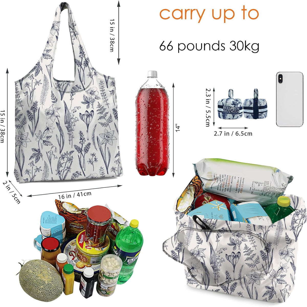 Reusable Grocery Shopping Bag -Travel Tote Bag - Foldable Compact Sturdy Bags