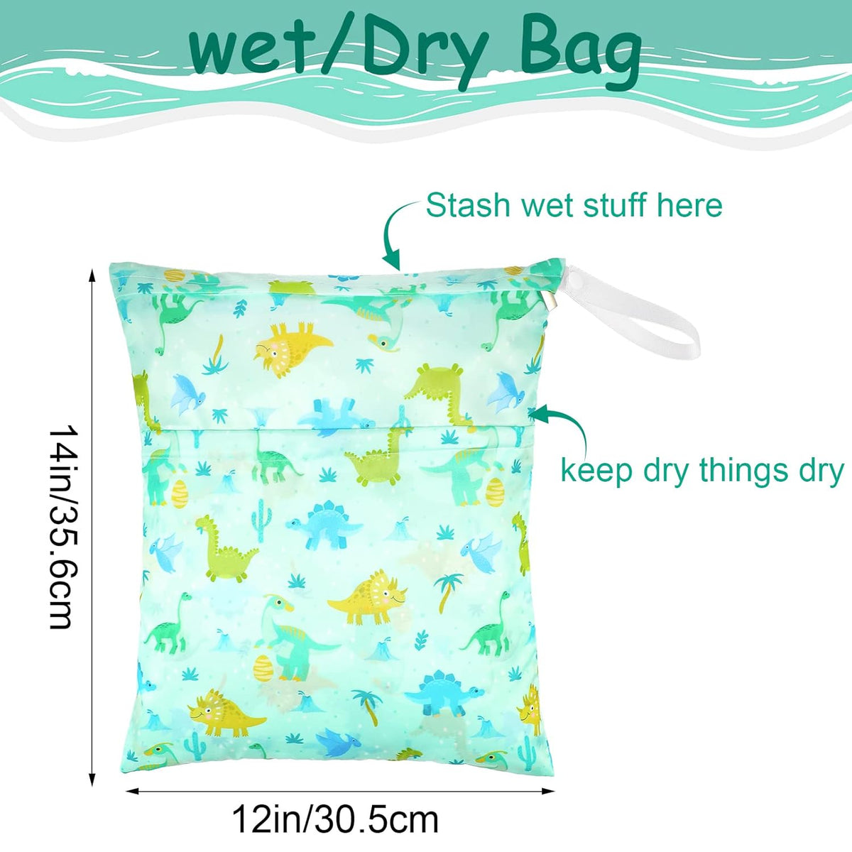4 Pack 12 x 14 in Wet Bags for Swimsuits, Waterproof Reusable Travel Wet Dry Bags with Zippered Pockets for Beach Pool Swimwear, Towels, Gym, Cloth Diapers, Summer Vacation(Animal)