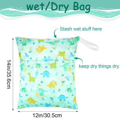 4 Pack 12 x 14 in Wet Bags for Swimsuits, Waterproof Reusable Travel Wet Dry Bags with Zippered Pockets for Beach Pool Swimwear, Towels, Gym, Cloth Diapers, Summer Vacation(Animal)