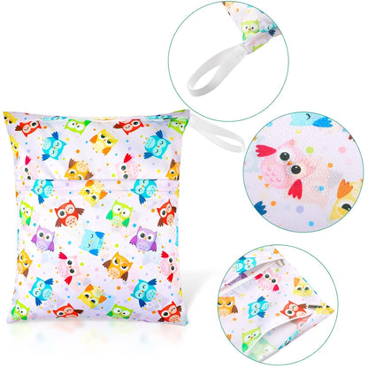 4 Pack 12 x 14 in Wet Bags for Swimsuits, Waterproof Reusable Travel Wet Dry Bags with Zippered Pockets for Beach Pool Swimwear, Towels, Gym, Cloth Diapers, Summer Vacation(Animal)