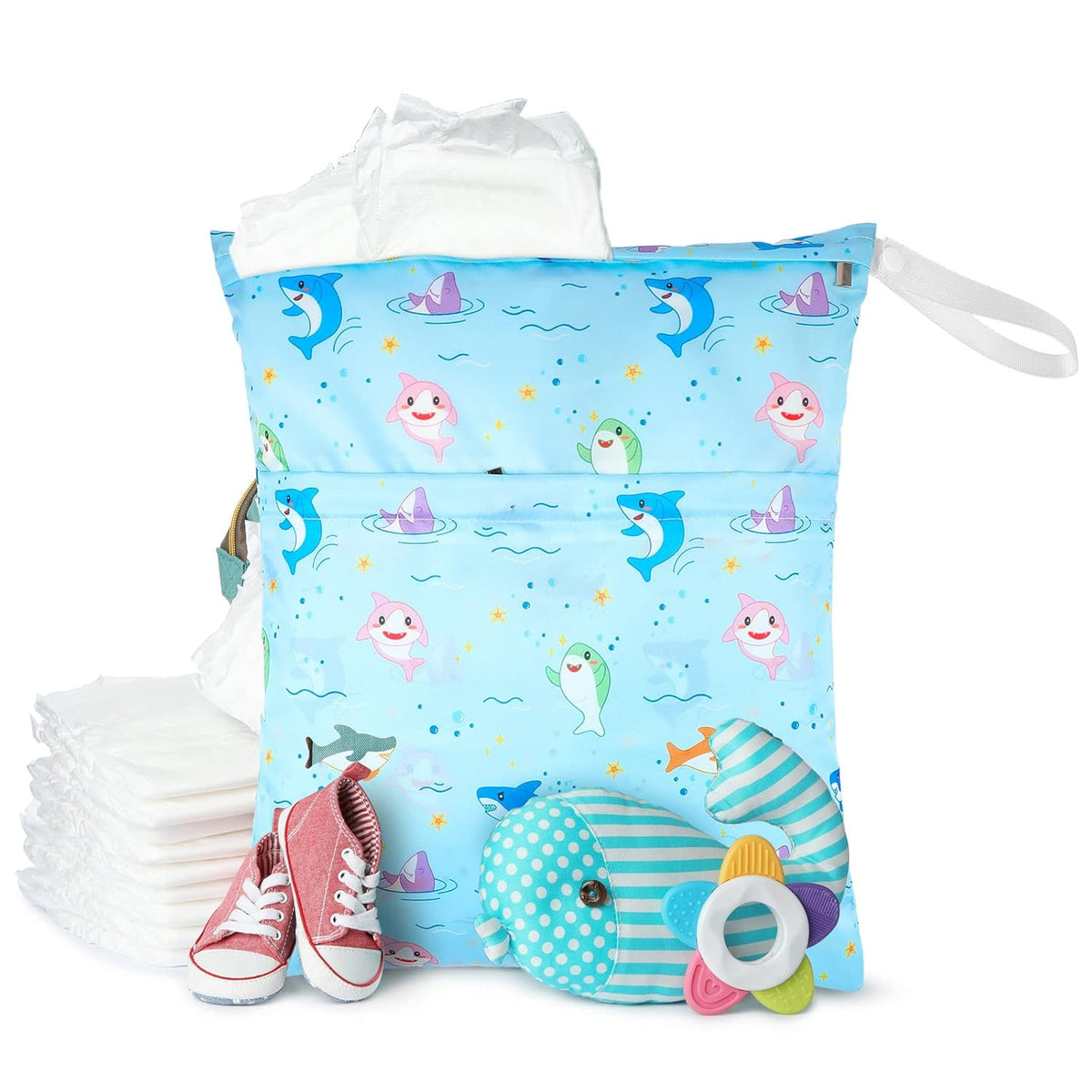 4 Pack 12 x 14 in Wet Bags for Swimsuits, Waterproof Reusable Travel Wet Dry Bags with Zippered Pockets for Beach Pool Swimwear, Towels, Gym, Cloth Diapers, Summer Vacation(Animal)