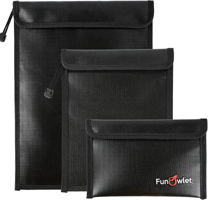 Fireproof Waterproof Money Document Bag, 3Pack Safe Pouch | Fire and Water Resistant ,Zipper Storage Organizer, for Important Papers, Cash, Passports, Jewelry & Electronics, Gray