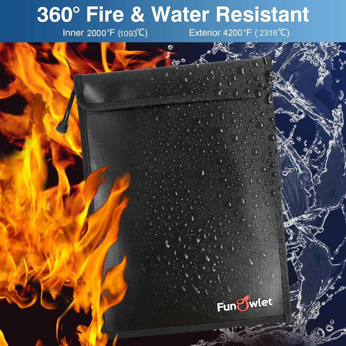 Fireproof Waterproof Money Document Bag, 3Pack Safe Pouch | Fire and Water Resistant ,Zipper Storage Organizer, for Important Papers, Cash, Passports, Jewelry & Electronics, Gray