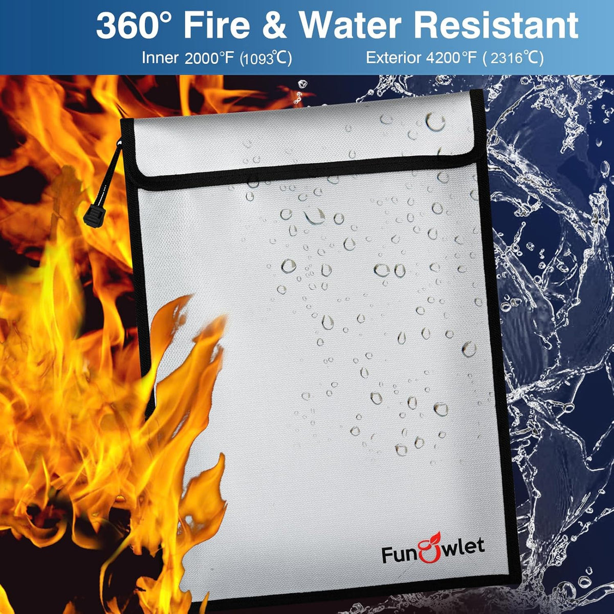 Fireproof Waterproof Money Document Bag, 3Pack Safe Pouch | Fire and Water Resistant ,Zipper Storage Organizer, for Important Papers, Cash, Passports, Jewelry & Electronics, Gray