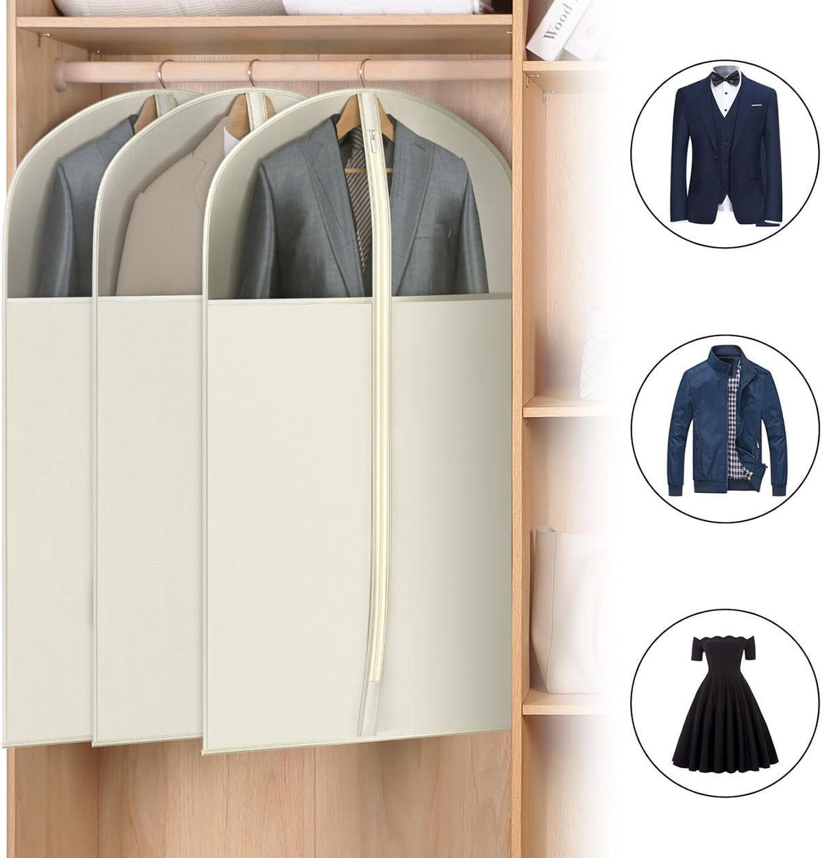 60 '' Foldable Extra Long Dress Garment Bag, Premium Breathable & Tear-resistant Hanging Dress Cover for Travel and Closet Storage with Mesh Shoe Pocket and 2 Carry Handles