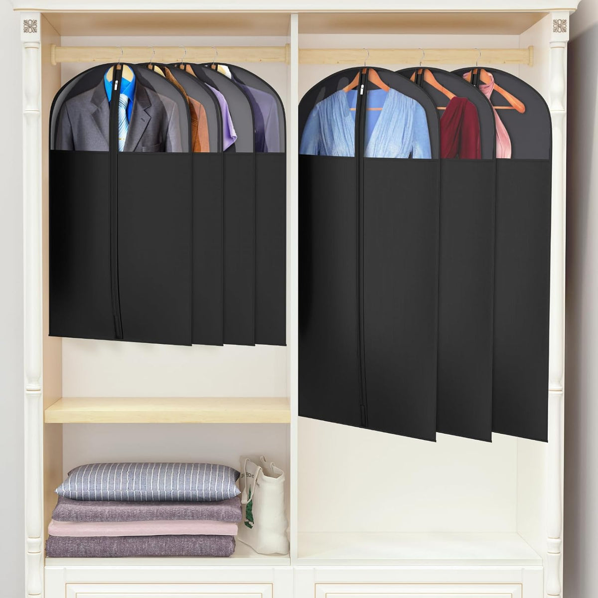 60 '' Foldable Extra Long Dress Garment Bag, Premium Breathable & Tear-resistant Hanging Dress Cover for Travel and Closet Storage with Mesh Shoe Pocket and 2 Carry Handles
