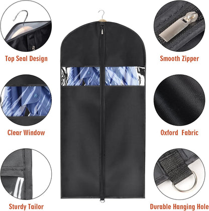 60 '' Foldable Extra Long Dress Garment Bag, Premium Breathable & Tear-resistant Hanging Dress Cover for Travel and Closet Storage with Mesh Shoe Pocket and 2 Carry Handles