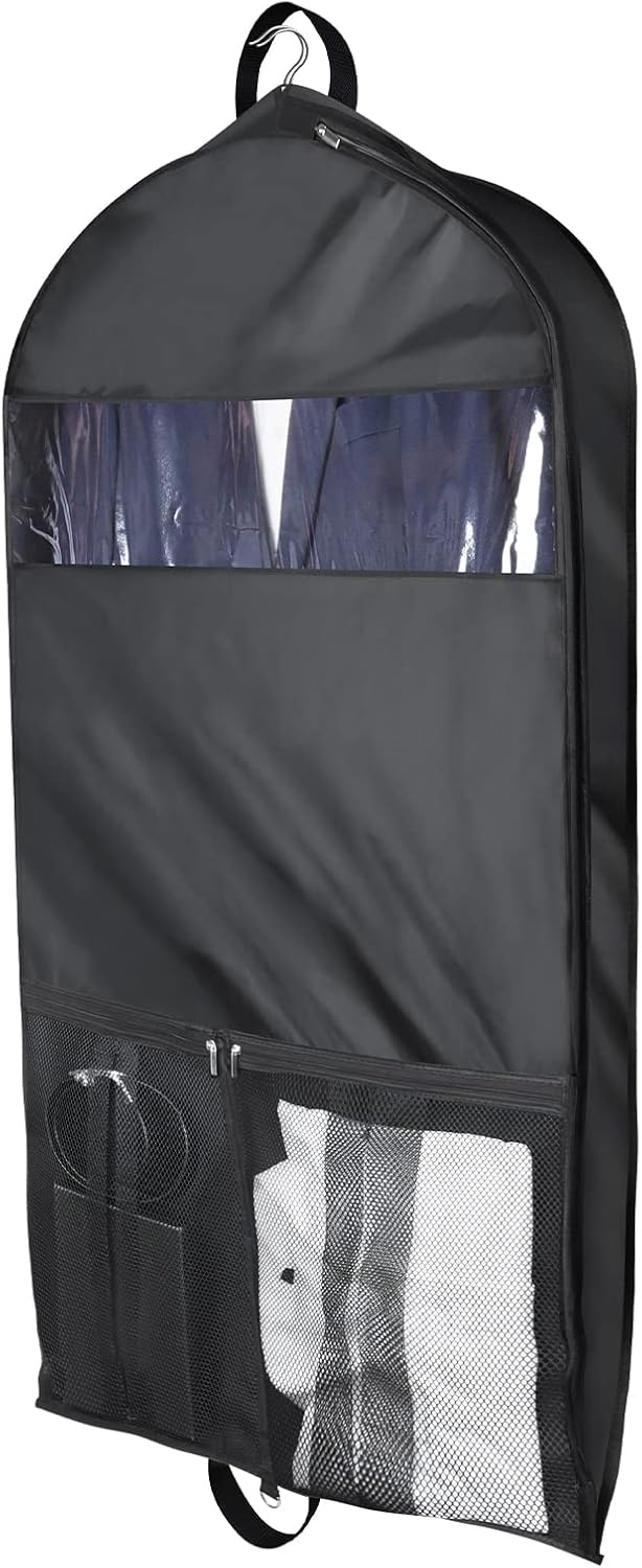 60 '' Foldable Extra Long Dress Garment Bag, Premium Breathable & Tear-resistant Hanging Dress Cover for Travel and Closet Storage with Mesh Shoe Pocket and 2 Carry Handles