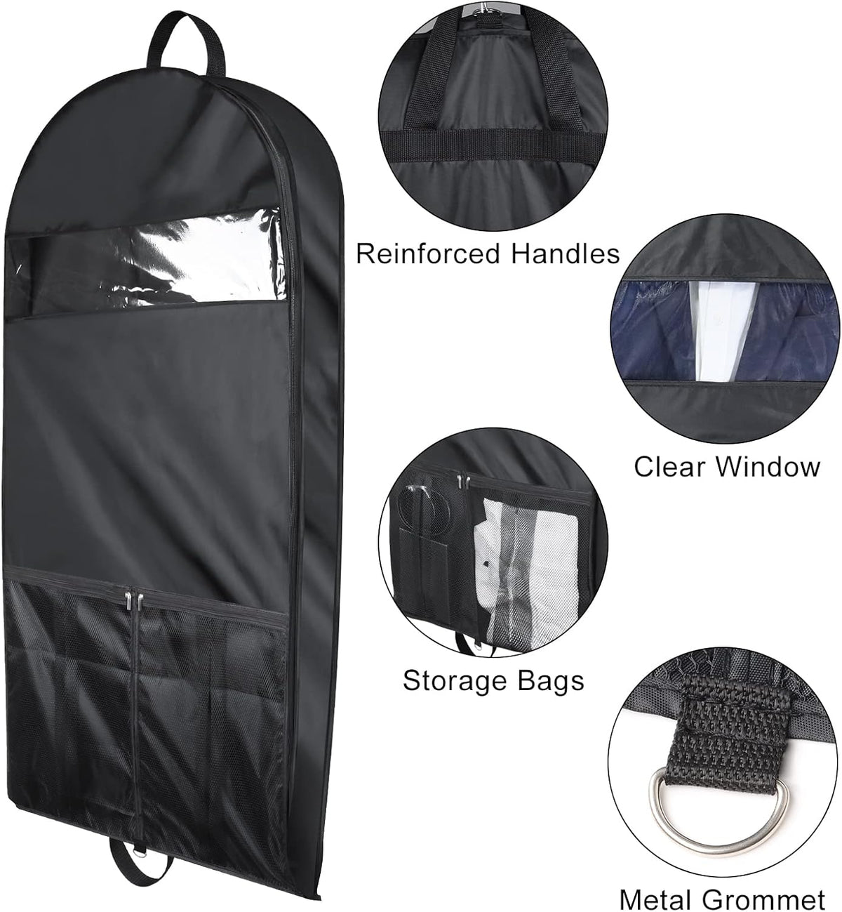 60 '' Foldable Extra Long Dress Garment Bag, Premium Breathable & Tear-resistant Hanging Dress Cover for Travel and Closet Storage with Mesh Shoe Pocket and 2 Carry Handles
