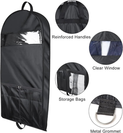 60 '' Foldable Extra Long Dress Garment Bag, Premium Breathable & Tear-resistant Hanging Dress Cover for Travel and Closet Storage with Mesh Shoe Pocket and 2 Carry Handles