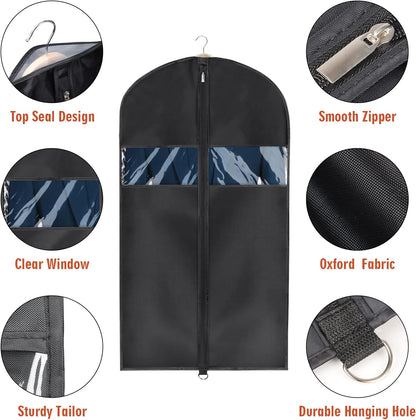 60 '' Foldable Extra Long Dress Garment Bag, Premium Breathable & Tear-resistant Hanging Dress Cover for Travel and Closet Storage with Mesh Shoe Pocket and 2 Carry Handles
